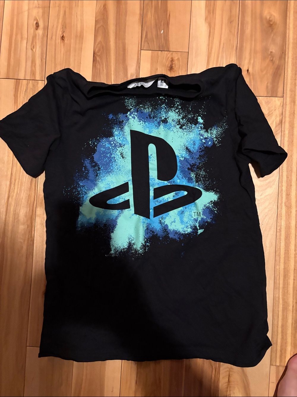 Boy H& M Black Tee with Blue-Turquoise Play Console Graphic